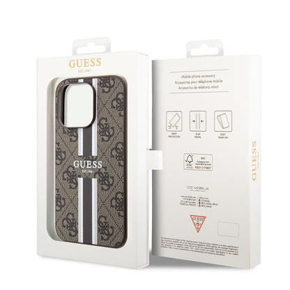 Husa MagSafe pentru Apple iPhone 15 Pro Max, Guess, 4G Printed Stripes, Maro
