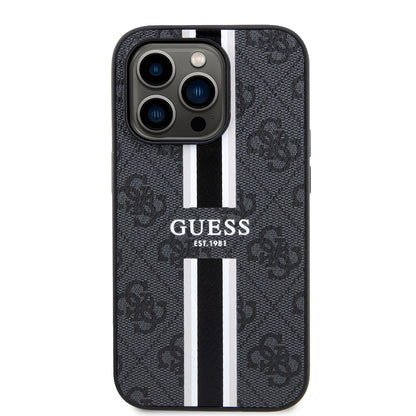 Husa MagSafe pentru Apple iPhone 15 Pro Max, Guess, 4G Printed Stripes, Neagra