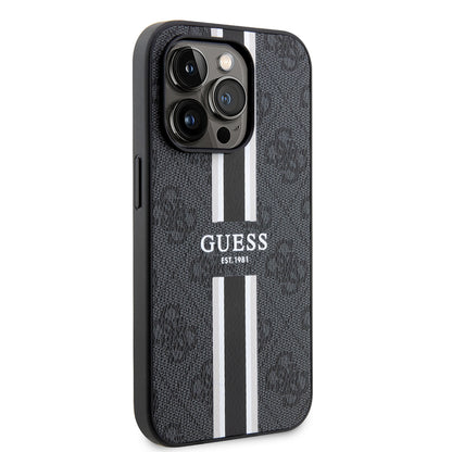 Husa MagSafe pentru Apple iPhone 15 Pro Max, Guess, 4G Printed Stripes, Neagra