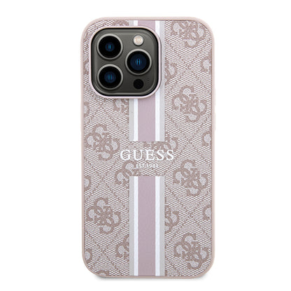 Husa MagSafe pentru Apple iPhone 15 Pro Max, Guess, 4G Printed Stripes, Roz