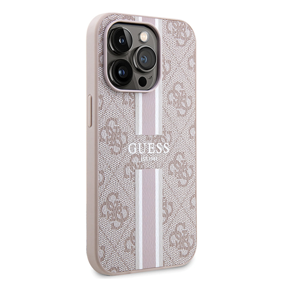 Husa MagSafe pentru Apple iPhone 15 Pro Max, Guess, 4G Printed Stripes, Roz