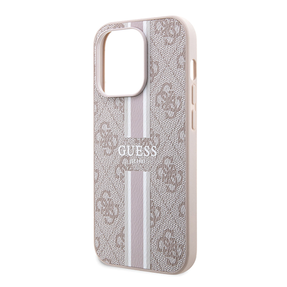Husa MagSafe pentru Apple iPhone 15 Pro Max, Guess, 4G Printed Stripes, Roz