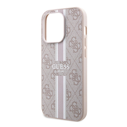 Husa MagSafe pentru Apple iPhone 15 Pro Max, Guess, 4G Printed Stripes, Roz