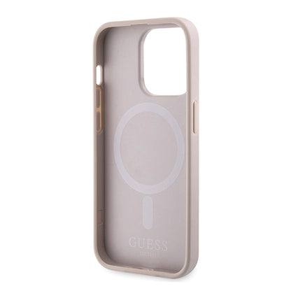 Husa MagSafe pentru Apple iPhone 15 Pro Max, Guess, 4G Printed Stripes, Roz