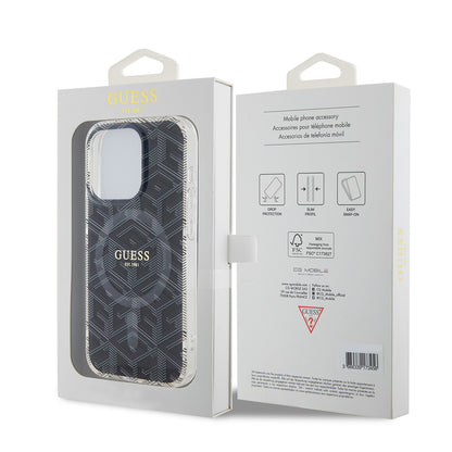 Husa MagSafe pentru Apple iPhone 15 Pro Max, Guess, IML Gcube, Neagra