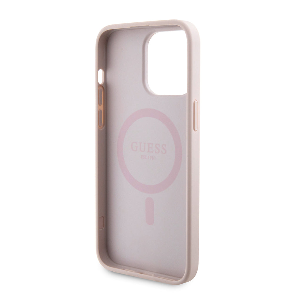 Husa MagSafe pentru Apple iPhone 15 Pro Max, Guess, Powerbank 4G Metal Logo, Roz