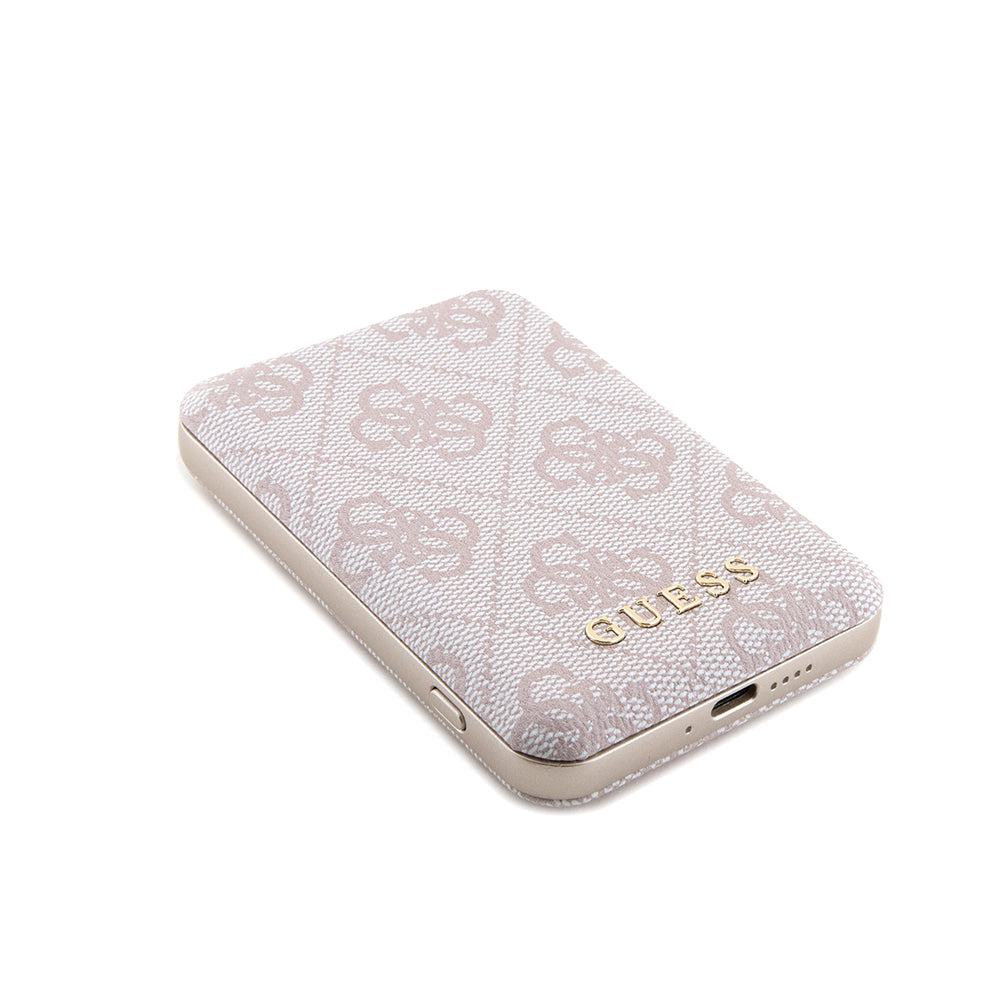 Husa MagSafe pentru Apple iPhone 15 Pro Max, Guess, Powerbank 4G Metal Logo, Roz