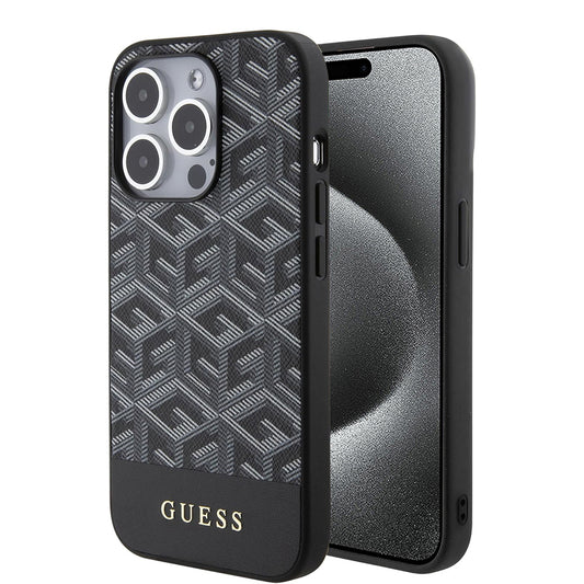 Husa MagSafe pentru Apple iPhone 15 Pro Max, Guess, PU G Cube, Neagra GUHMP15XHGCFSEK
