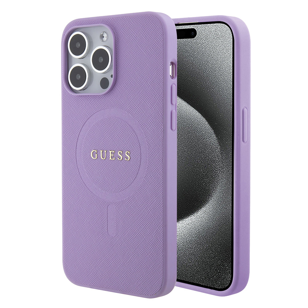 Husa MagSafe pentru Apple iPhone 15 Pro Max, Guess, Saffiano, Mov