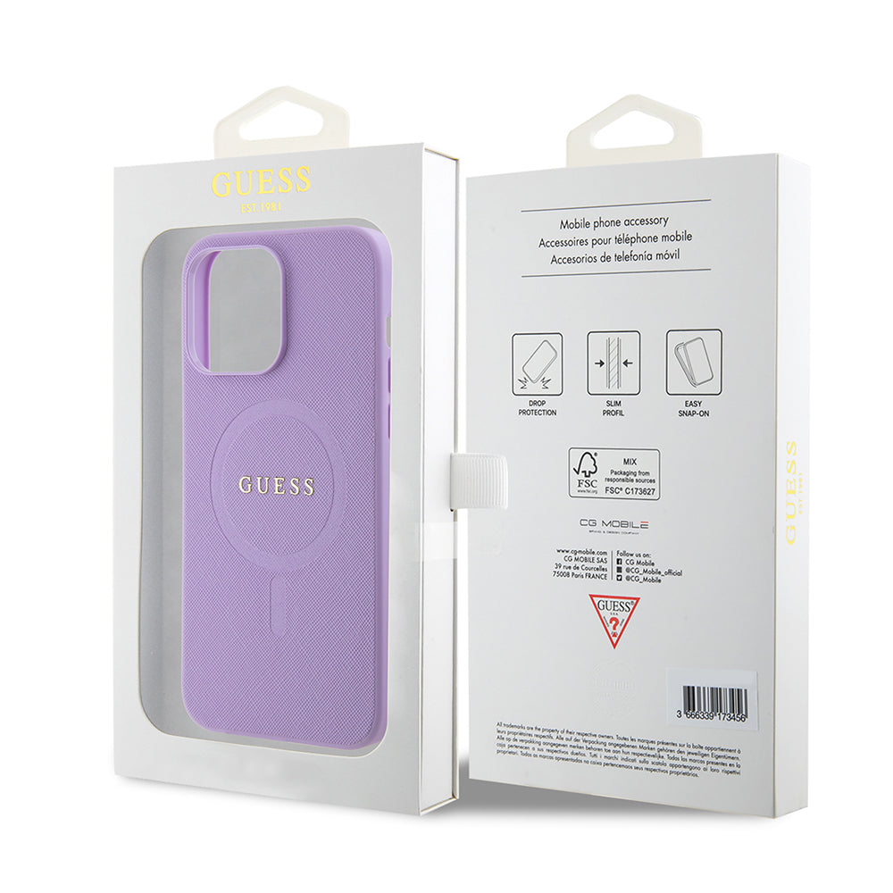Husa MagSafe pentru Apple iPhone 15 Pro Max, Guess, Saffiano, Mov