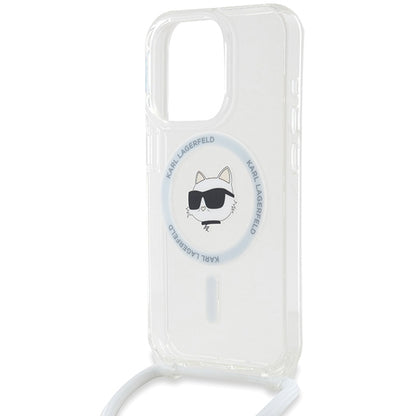 Husa MagSafe pentru Apple iPhone 15 Pro Max, Karl Lagerfeld, IML Crossbody Choupette's Head with Strap, Transparenta