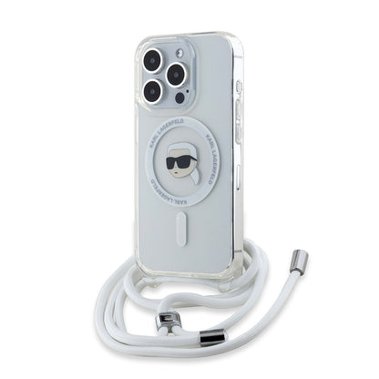 Husa MagSafe pentru Apple iPhone 15 Pro Max, Karl Lagerfeld, IML Crossbody Karl's Head, Transparenta