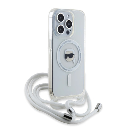 Husa MagSafe pentru Apple iPhone 15 Pro Max, Karl Lagerfeld, IML Crossbody Karl's Head, Transparenta