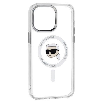 Husa MagSafe pentru Apple iPhone 15 Pro Max, Karl Lagerfeld, IML Metal Karl's Head, Alba