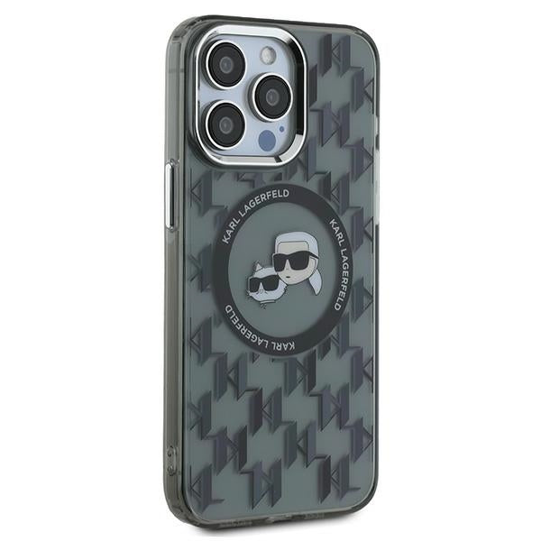 Husa MagSafe pentru Apple iPhone 15 Pro Max, Karl Lagerfeld, IML Monogram Karl & Choupette's Heads, Neagra