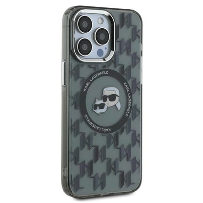 Husa MagSafe pentru Apple iPhone 15 Pro Max, Karl Lagerfeld, IML Monogram Karl & Choupette's Heads, Neagra