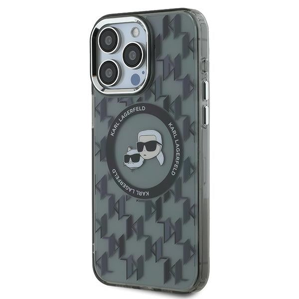 Husa MagSafe pentru Apple iPhone 15 Pro Max, Karl Lagerfeld, IML Monogram Karl & Choupette's Heads, Neagra