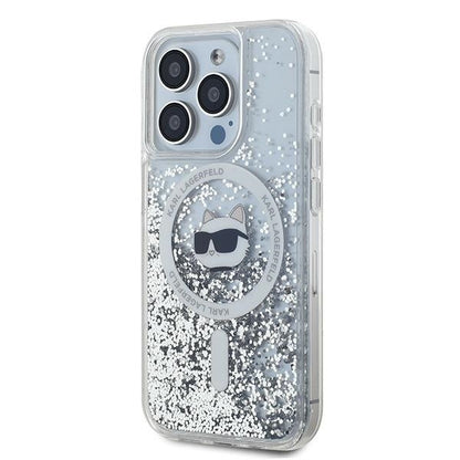 Husa MagSafe pentru Apple iPhone 15 Pro Max, Karl Lagerfeld, Liquid Glitter Choupette Head, Transparenta