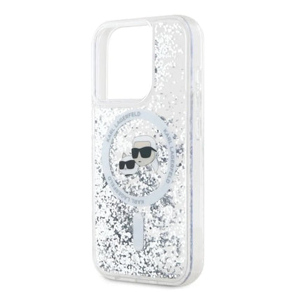 Husa MagSafe pentru Apple iPhone 15 Pro Max, Karl Lagerfeld, Liquid Glitter Karl & Choupette's Heads, Transparenta