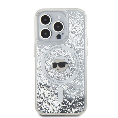 Husa MagSafe pentru Apple iPhone 15 Pro Max, Karl Lagerfeld, Liquid Glitter Karl's Head, Transparenta