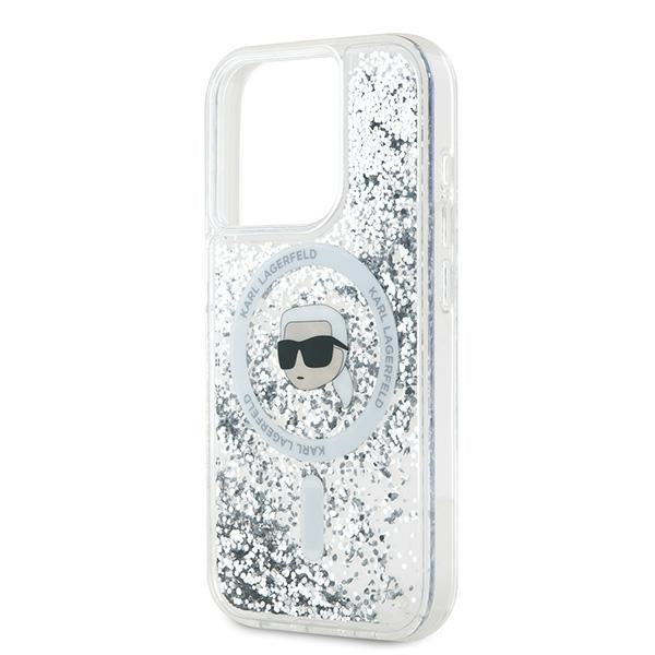 Husa MagSafe pentru Apple iPhone 15 Pro Max, Karl Lagerfeld, Liquid Glitter Karl's Head, Transparenta