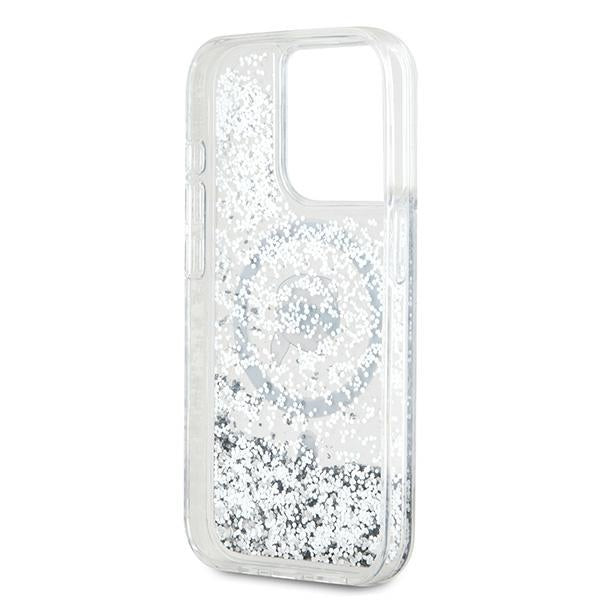 Husa MagSafe pentru Apple iPhone 15 Pro Max, Karl Lagerfeld, Liquid Glitter Karl's Head, Transparenta