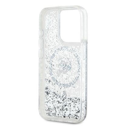 Husa MagSafe pentru Apple iPhone 15 Pro Max, Karl Lagerfeld, Liquid Glitter Karl's Head, Transparenta