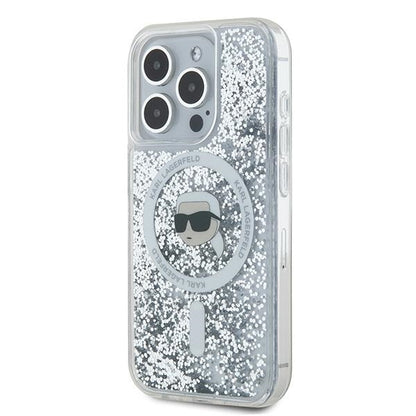 Husa MagSafe pentru Apple iPhone 15 Pro Max, Karl Lagerfeld, Liquid Glitter Karl's Head, Transparenta