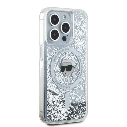 Husa MagSafe pentru Apple iPhone 15 Pro Max, Karl Lagerfeld, Liquid Glitter Karl's Head, Transparenta