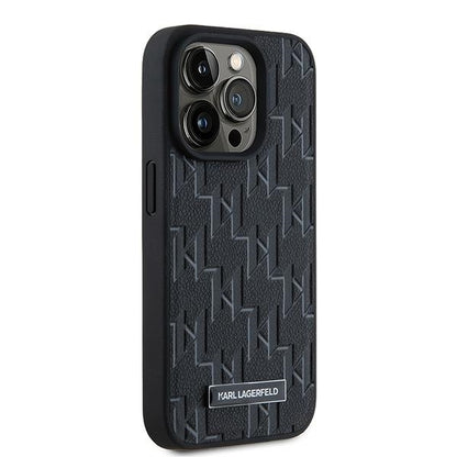 Husa MagSafe pentru Apple iPhone 15 Pro Max, Karl Lagerfeld, Monogram Metal Logo, Neagra