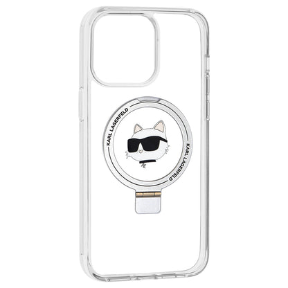 Husa MagSafe pentru Apple iPhone 15 Pro Max, Karl Lagerfeld, Ring Stand Choupette's Head, Alba