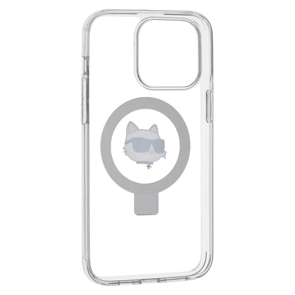 Husa MagSafe pentru Apple iPhone 15 Pro Max, Karl Lagerfeld, Ring Stand Choupette's Head, Alba