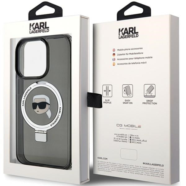 Husa MagSafe pentru Apple iPhone 15 Pro Max, Karl Lagerfeld, Ring Stand Karl's Head, Neagra