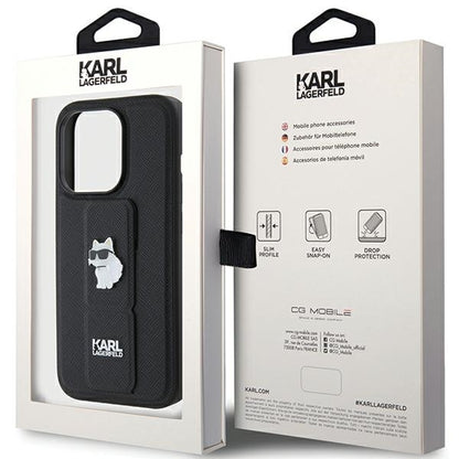 Husa MagSafe pentru Apple iPhone 15 Pro Max, Karl Lagerfeld, Saffiano Gripstand Choupette, Neagra