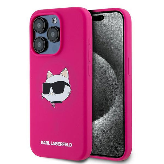 Husa MagSafe pentru Apple iPhone 15 Pro Max, Karl Lagerfeld, Silicone Choupette's Head, Fucsia