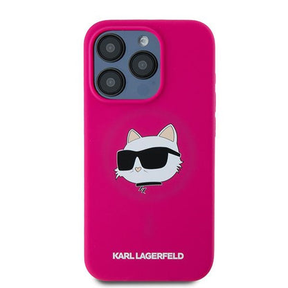 Husa MagSafe pentru Apple iPhone 15 Pro Max, Karl Lagerfeld, Silicone Choupette's Head, Fucsia