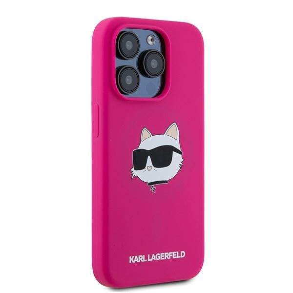 Husa MagSafe pentru Apple iPhone 15 Pro Max, Karl Lagerfeld, Silicone Choupette's Head, Fucsia