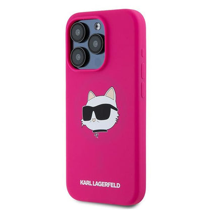 Husa MagSafe pentru Apple iPhone 15 Pro Max, Karl Lagerfeld, Silicone Choupette's Head, Fucsia
