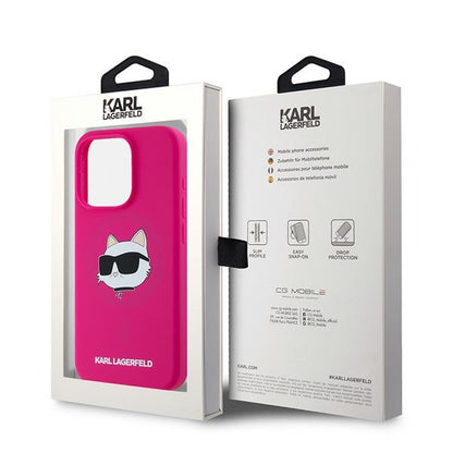 Husa MagSafe pentru Apple iPhone 15 Pro Max, Karl Lagerfeld, Silicone Choupette's Head, Fucsia
