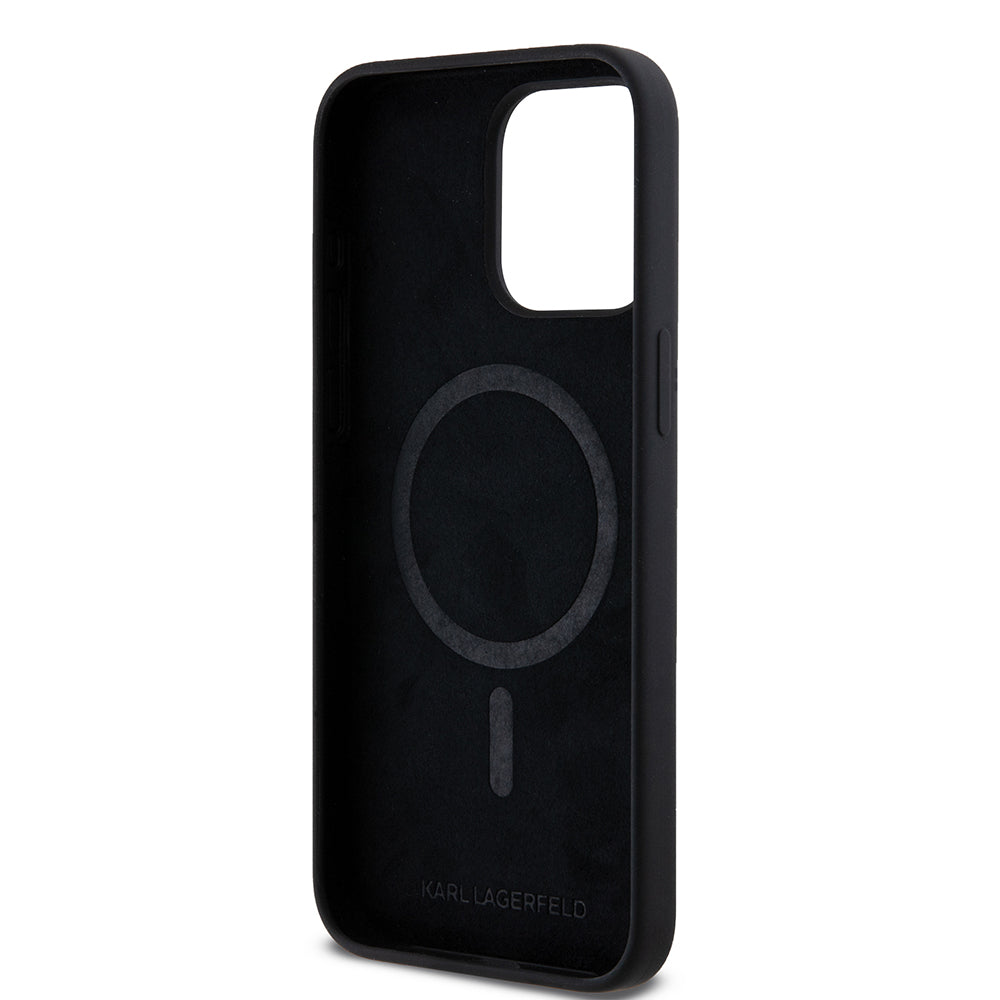 Husa MagSafe pentru Apple iPhone 15 Pro Max, Karl Lagerfeld, Silicone Choupette's Head, Neagra
