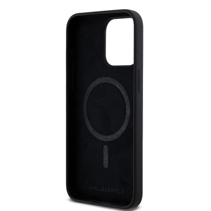 Husa MagSafe pentru Apple iPhone 15 Pro Max, Karl Lagerfeld, Silicone Choupette's Head, Neagra