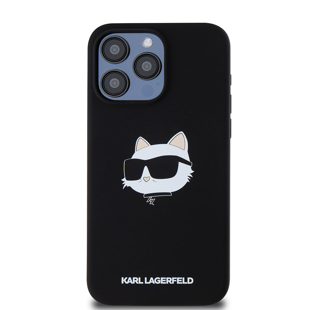 Husa MagSafe pentru Apple iPhone 15 Pro Max, Karl Lagerfeld, Silicone Choupette's Head, Neagra
