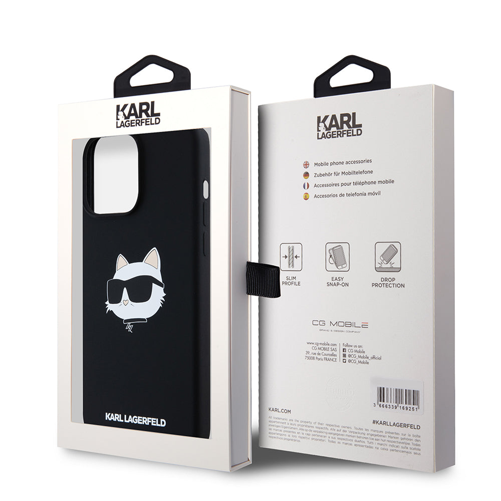 Husa MagSafe pentru Apple iPhone 15 Pro Max, Karl Lagerfeld, Silicone Choupette's Head, Neagra