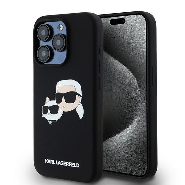 Husa MagSafe pentru Apple iPhone 15 Pro Max, Karl Lagerfeld, Silicone Karl & Choupette, Neagra