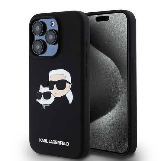 Husa MagSafe pentru Apple iPhone 15 Pro Max, Karl Lagerfeld, Silicone Karl & Choupette, Neagra