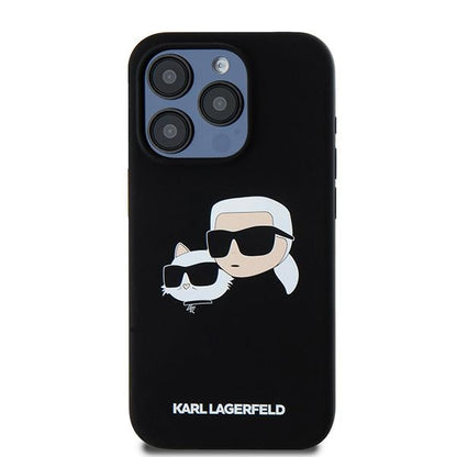 Husa MagSafe pentru Apple iPhone 15 Pro Max, Karl Lagerfeld, Silicone Karl & Choupette, Neagra