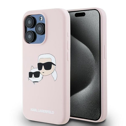 Husa MagSafe pentru Apple iPhone 15 Pro Max, Karl Lagerfeld, Silicone Karl & Choupette, Roz