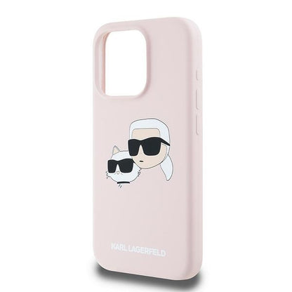 Husa MagSafe pentru Apple iPhone 15 Pro Max, Karl Lagerfeld, Silicone Karl & Choupette, Roz
