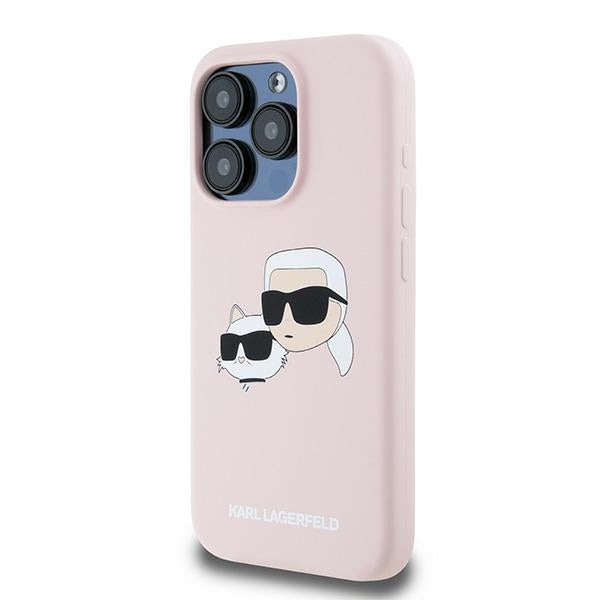 Husa MagSafe pentru Apple iPhone 15 Pro Max, Karl Lagerfeld, Silicone Karl & Choupette, Roz