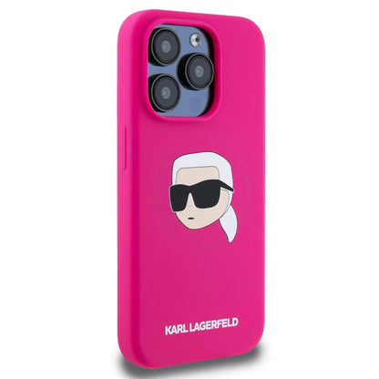 Husa MagSafe pentru Apple iPhone 15 Pro Max, Karl Lagerfeld, Silicone Karl's Head, Fucsia